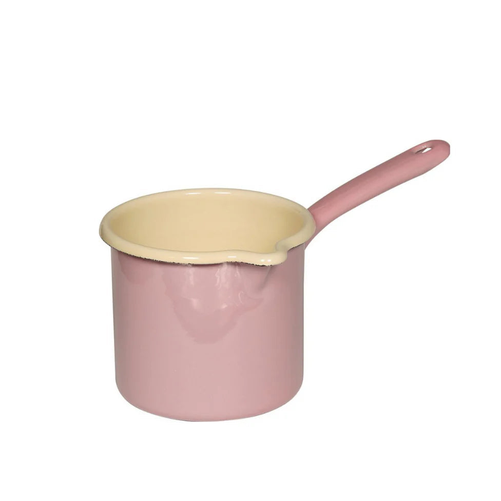 Pot à lait en email Riess de couleur rose