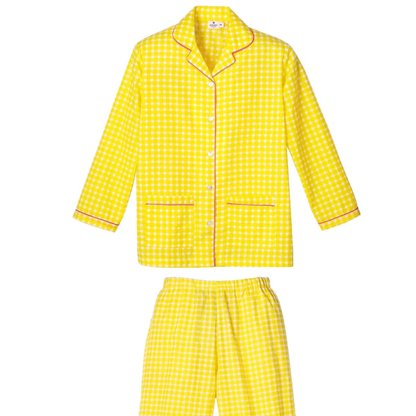 pyjama pantalon + manches longues couleur vichy jaune