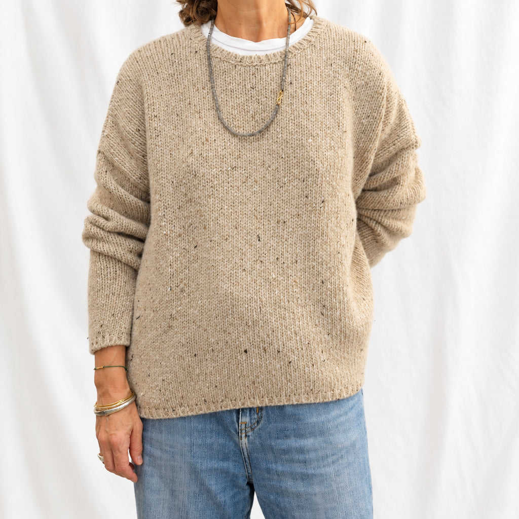 Pull moucheté en cachemire épais beige