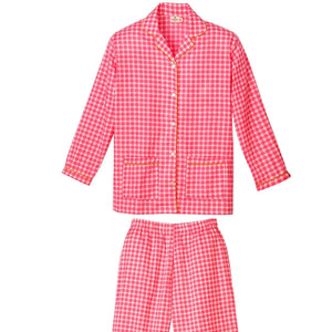 pyjama pantalon + manches longues couleur vichy rose