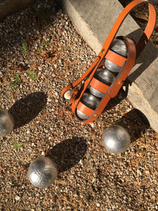 Etui à boules de pétanques en cuir, tannage végétal
