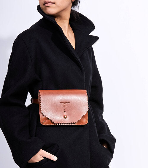 Sac bandoulière accordéon en cuir - Nude / Cognac