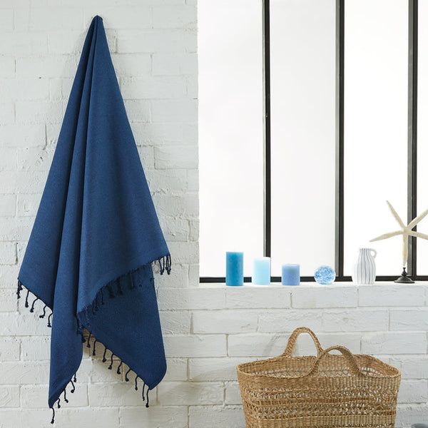 Fouta éponge en coton recyclé, dimensions 100x200. Idéale pour la saison estivale ! Se décline en bleu, jaune, rose ou beige